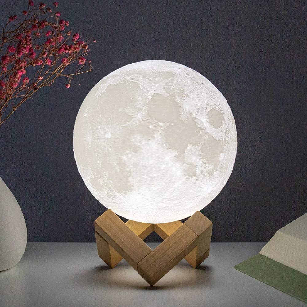 3D Moon Lamp with Wooden Stand